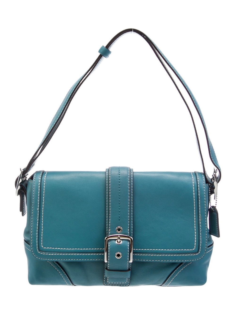 Vintage Y2K Coach Buckle Flap Leather Shoulder Crossbody Blue Silver Purse Bag